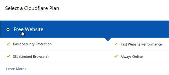 Select a Cloudflare Plan